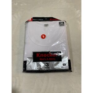 Knocker Mens A-Shirts 3 Pack White 100% Cotton Ribbed Tank Tops 2XL AKW001